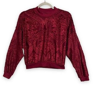 Topshop Burgundy Red Wine Velvet Velour Paisley Jacquard Sweatshirt Size 2